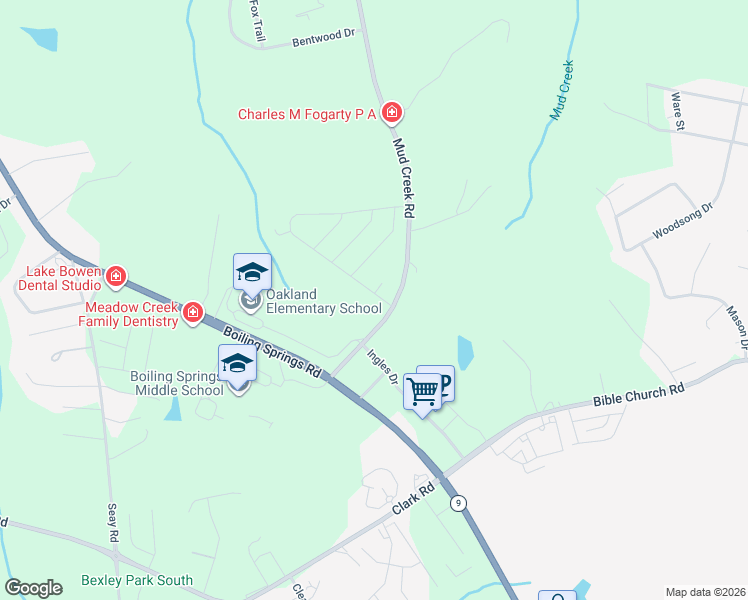 map of restaurants, bars, coffee shops, grocery stores, and more near 515 Heavenly Days Street in Inman