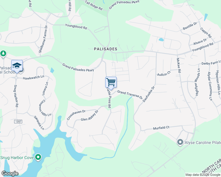 map of restaurants, bars, coffee shops, grocery stores, and more near 16816 Turtle Point Road in Charlotte