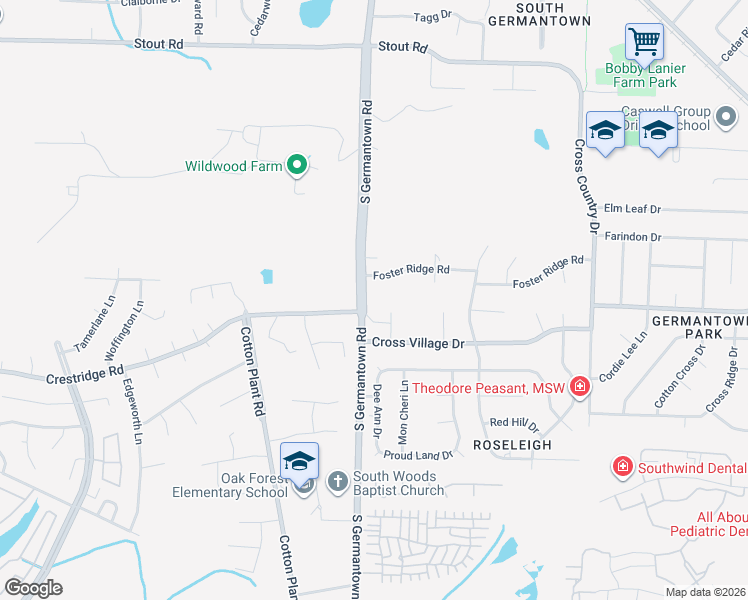 map of restaurants, bars, coffee shops, grocery stores, and more near 2940 South Germantown Road in Germantown