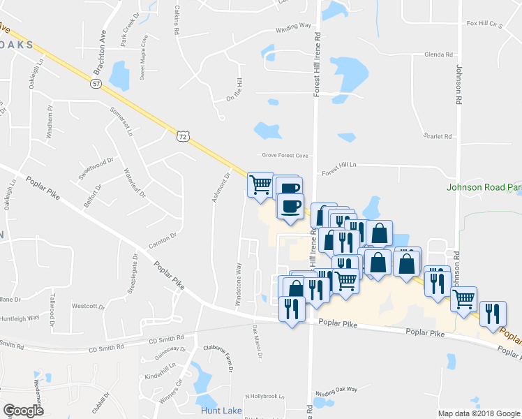 map of restaurants, bars, coffee shops, grocery stores, and more near 9047 Poplar Ave in Germantown