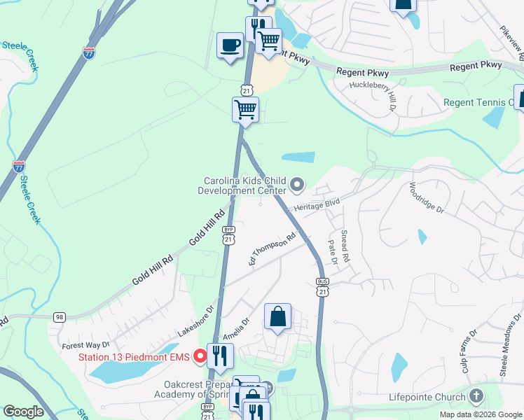 map of restaurants, bars, coffee shops, grocery stores, and more near 3080 Drewsky Lane in Fort Mill