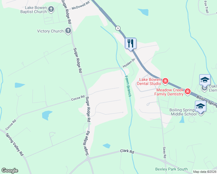 map of restaurants, bars, coffee shops, grocery stores, and more near 145 Stonehedge Drive in Inman