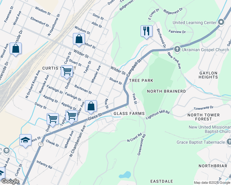 map of restaurants, bars, coffee shops, grocery stores, and more near 2606 Lockwood Street in Chattanooga