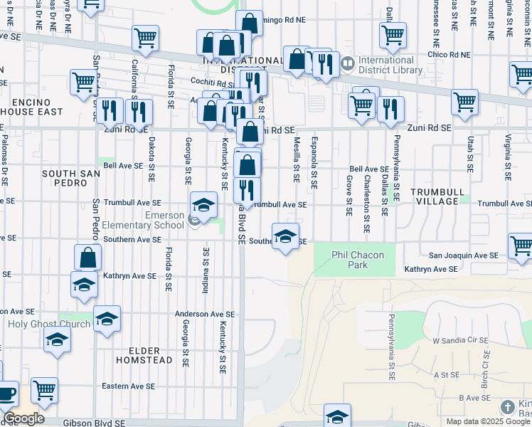 map of restaurants, bars, coffee shops, grocery stores, and more near 608 Alcazar Street Southeast in Albuquerque