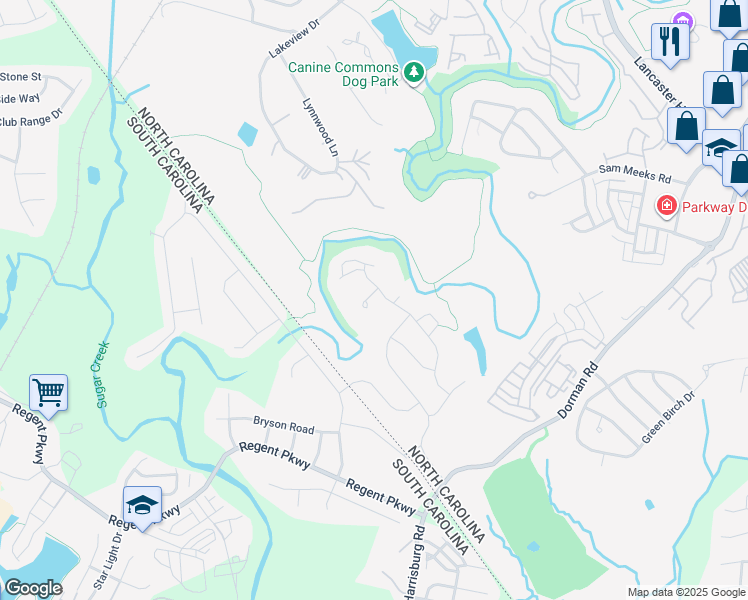 map of restaurants, bars, coffee shops, grocery stores, and more near 2831 Grace Green Court in Pineville