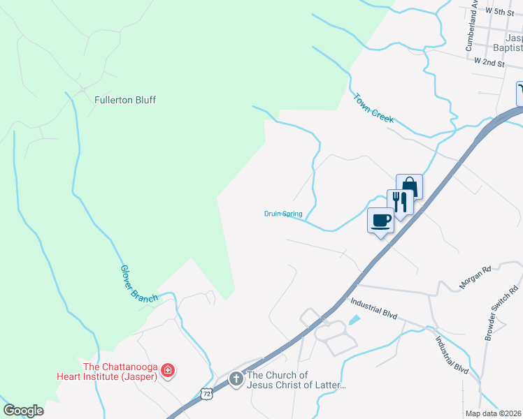 map of restaurants, bars, coffee shops, grocery stores, and more near 691 Summertown Road in Jasper