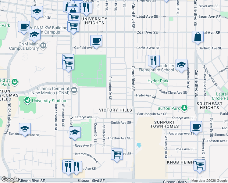map of restaurants, bars, coffee shops, grocery stores, and more near in Albuquerque