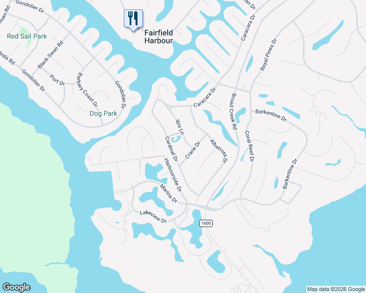 map of restaurants, bars, coffee shops, grocery stores, and more near 6207 Cardinal Drive in New Bern