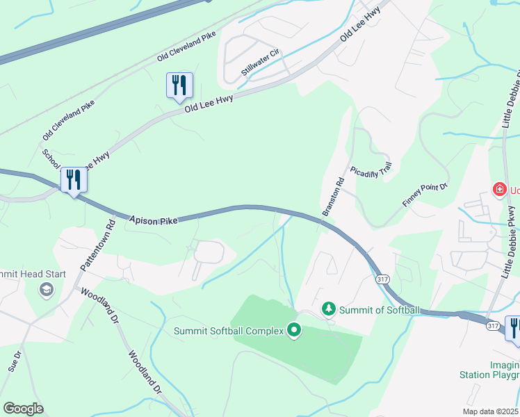 map of restaurants, bars, coffee shops, grocery stores, and more near 8605 Apison Pike in Ooltewah