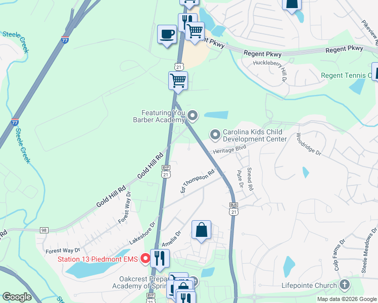 map of restaurants, bars, coffee shops, grocery stores, and more near 3115 Drewsky Lane in Fort Mill