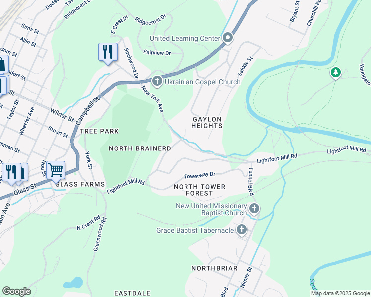 map of restaurants, bars, coffee shops, grocery stores, and more near 3135 Lightfoot Mill Road in Chattanooga