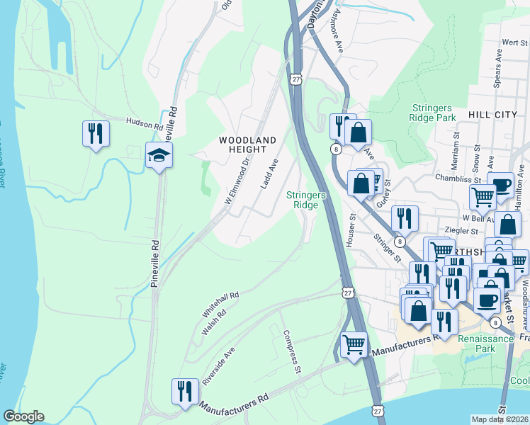 map of restaurants, bars, coffee shops, grocery stores, and more near 381 Wayne Avenue in Chattanooga