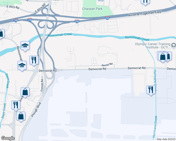 map of restaurants, bars, coffee shops, grocery stores, and more near 2617 Democrat Road in Memphis