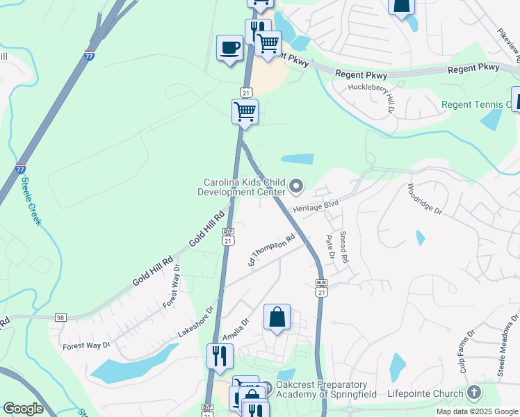 map of restaurants, bars, coffee shops, grocery stores, and more near 3080 Drewsky Lane in Fort Mill