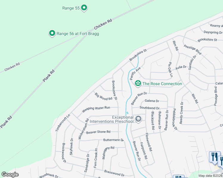 map of restaurants, bars, coffee shops, grocery stores, and more near 6710 Bluffview Drive in Fayetteville