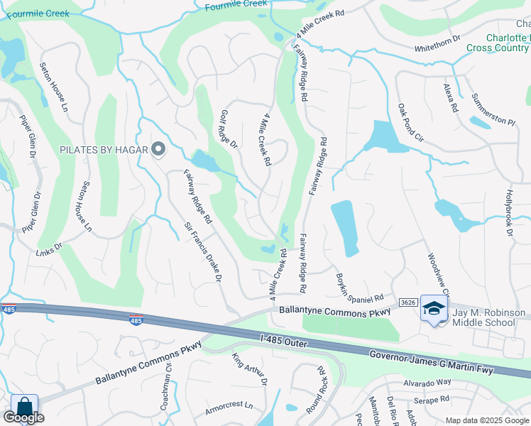 map of restaurants, bars, coffee shops, grocery stores, and more near 8257 Golf Ridge Drive in Charlotte
