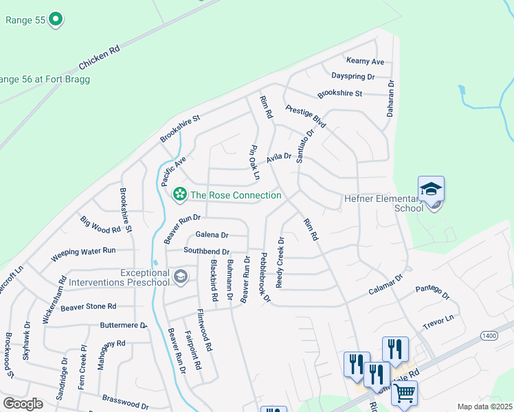 map of restaurants, bars, coffee shops, grocery stores, and more near 6740 Pacific Avenue in Fayetteville