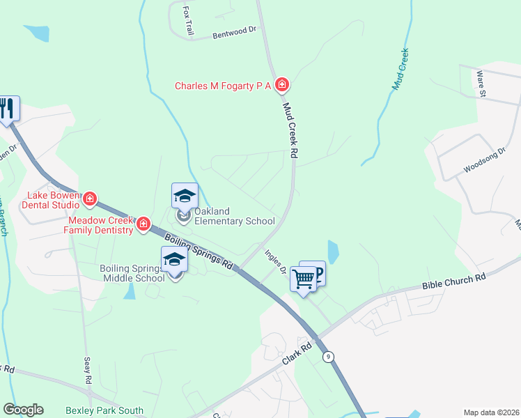 map of restaurants, bars, coffee shops, grocery stores, and more near 515 Heavenly Days Street in Inman