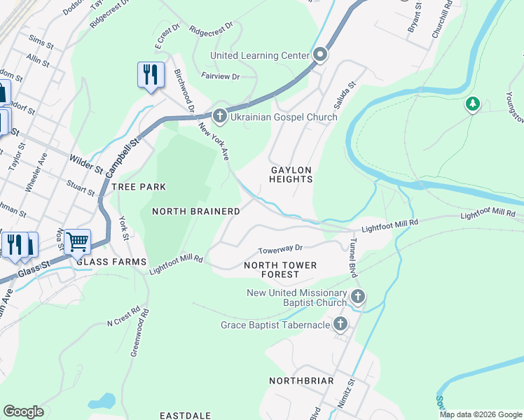 map of restaurants, bars, coffee shops, grocery stores, and more near 3135 Lightfoot Mill Road in Chattanooga