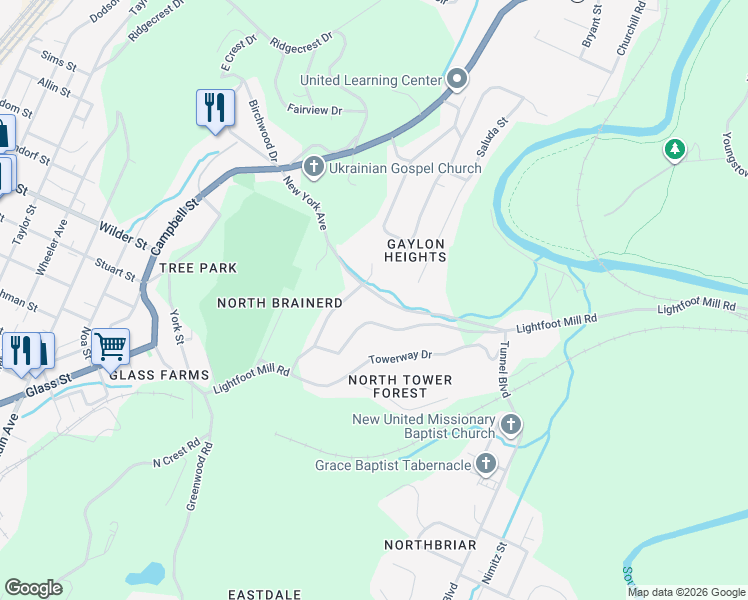 map of restaurants, bars, coffee shops, grocery stores, and more near 3135 Lightfoot Mill Road in Chattanooga