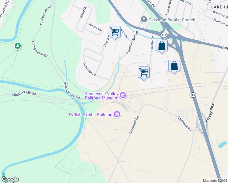 map of restaurants, bars, coffee shops, grocery stores, and more near 3810 Lightfoot Mill Road in Chattanooga