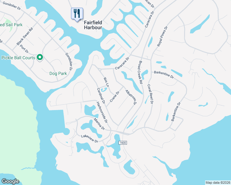 map of restaurants, bars, coffee shops, grocery stores, and more near 6207 Ibis Lane in New Bern