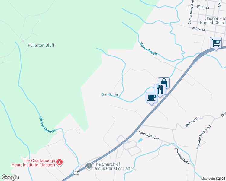 map of restaurants, bars, coffee shops, grocery stores, and more near 691 Summertown Road in Jasper