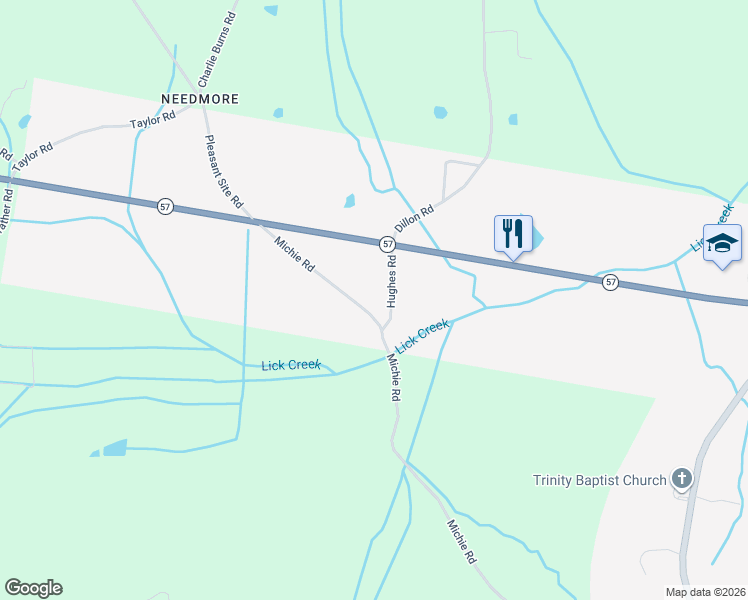 map of restaurants, bars, coffee shops, grocery stores, and more near 254 Michie Road in Michie