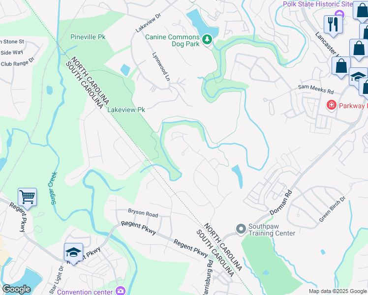 map of restaurants, bars, coffee shops, grocery stores, and more near 2831 Grace Green Court in Pineville