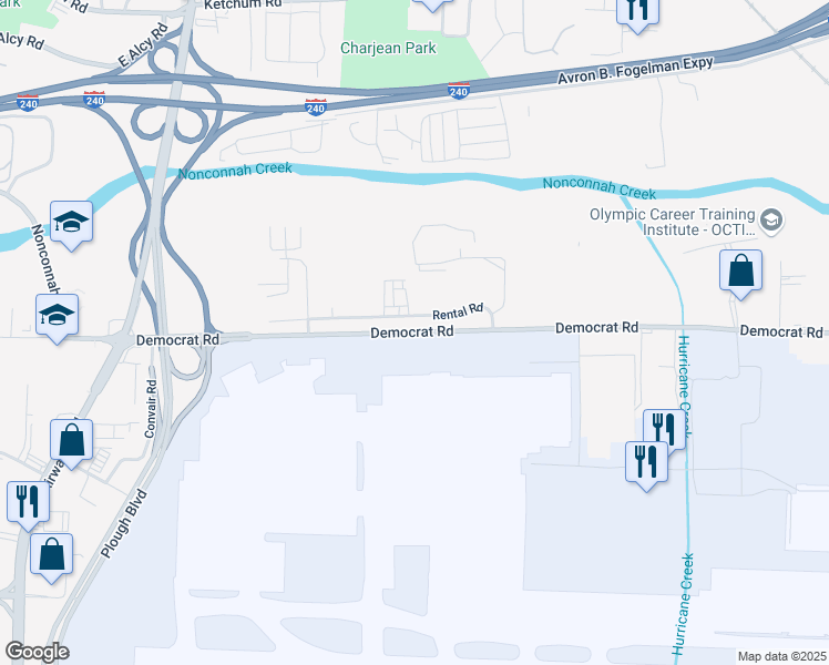 map of restaurants, bars, coffee shops, grocery stores, and more near 2617 Democrat Road in Memphis