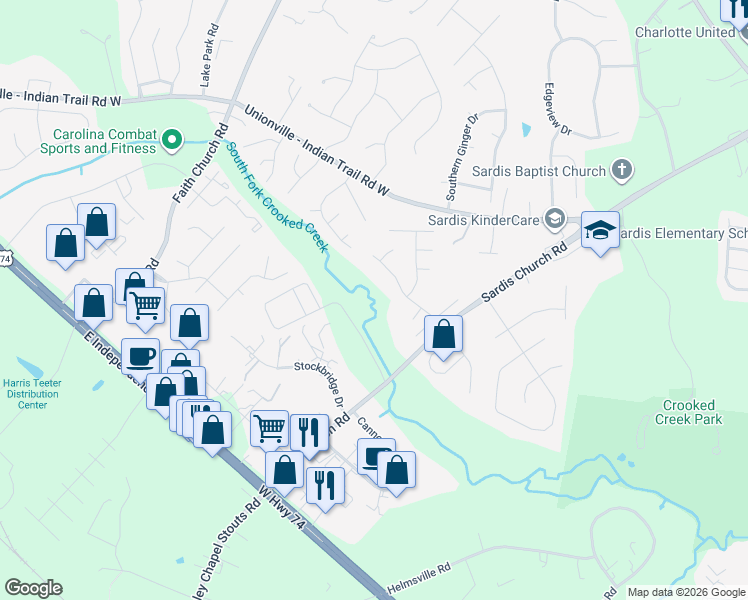 map of restaurants, bars, coffee shops, grocery stores, and more near 4015 Waterton Court in Monroe