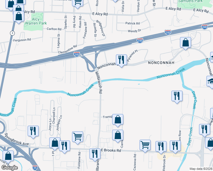 map of restaurants, bars, coffee shops, grocery stores, and more near 2944 Millbranch Road in Memphis