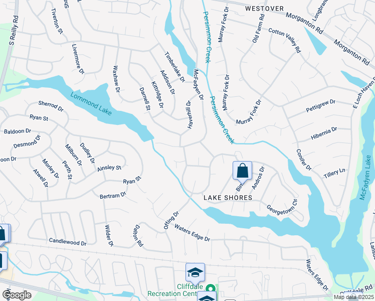 map of restaurants, bars, coffee shops, grocery stores, and more near 308 Bahama Loop in Fayetteville