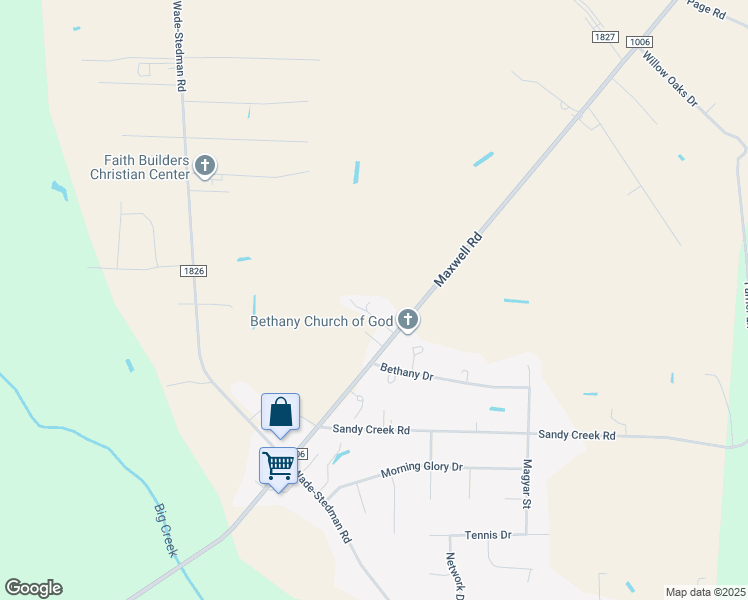 map of restaurants, bars, coffee shops, grocery stores, and more near 7351 Maxwell Road in Stedman