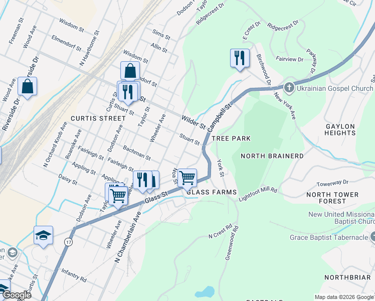 map of restaurants, bars, coffee shops, grocery stores, and more near 2606 Lockwood Street in Chattanooga