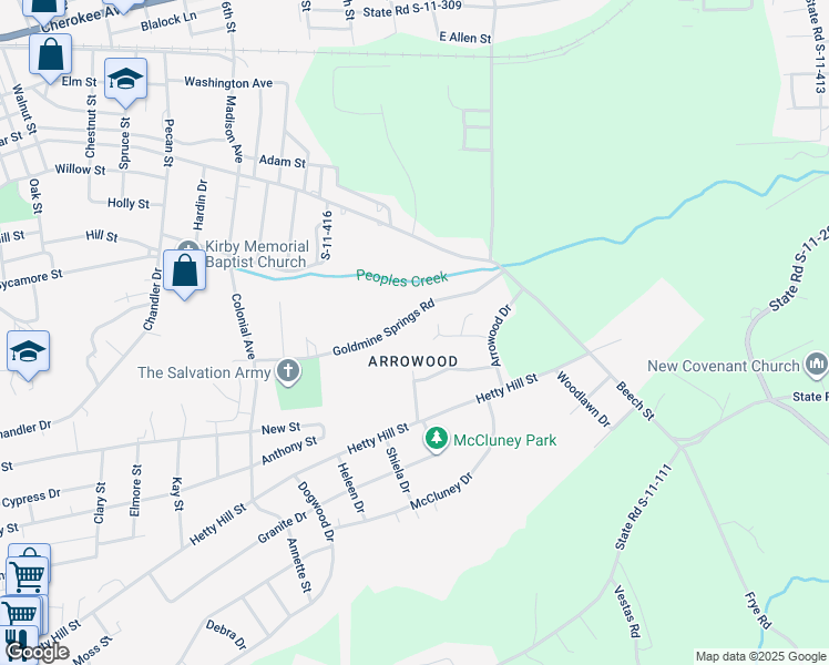 map of restaurants, bars, coffee shops, grocery stores, and more near 104 Villa Drive in Gaffney