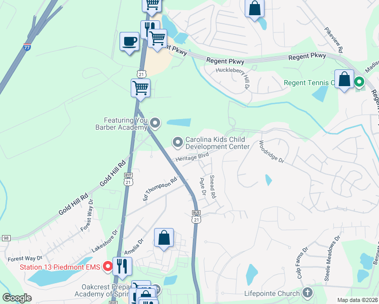 map of restaurants, bars, coffee shops, grocery stores, and more near 823 Daly Circle in Fort Mill