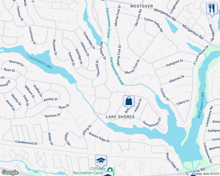 map of restaurants, bars, coffee shops, grocery stores, and more near 5706 Nassau Drive in Fayetteville