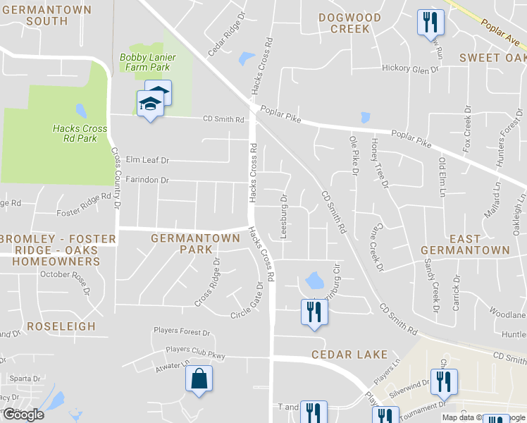 map of restaurants, bars, coffee shops, grocery stores, and more near 8079 Savannah Way in Germantown