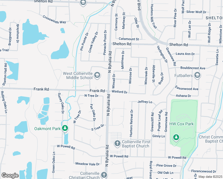 map of restaurants, bars, coffee shops, grocery stores, and more near 1085 Winsail Drive in Collierville