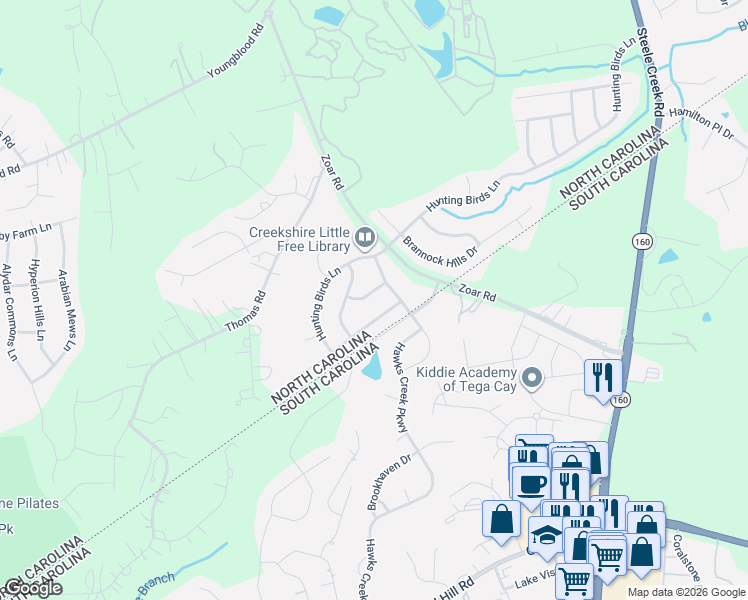map of restaurants, bars, coffee shops, grocery stores, and more near 14508 Glenduff Place in Charlotte