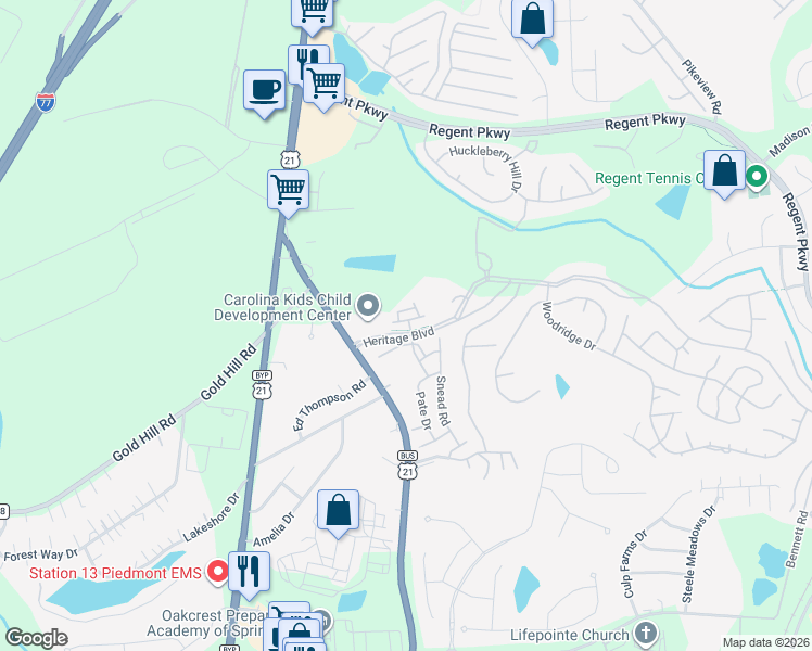 map of restaurants, bars, coffee shops, grocery stores, and more near 823 Daly Circle in Fort Mill