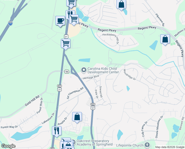 map of restaurants, bars, coffee shops, grocery stores, and more near 823 Daly Circle in Fort Mill
