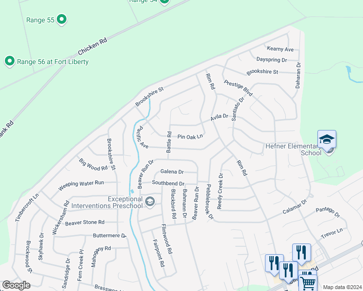 map of restaurants, bars, coffee shops, grocery stores, and more near 6713 Pacific Avenue in Fayetteville