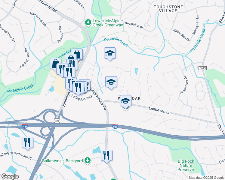 map of restaurants, bars, coffee shops, grocery stores, and more near 7000 Endhaven Lane in Charlotte