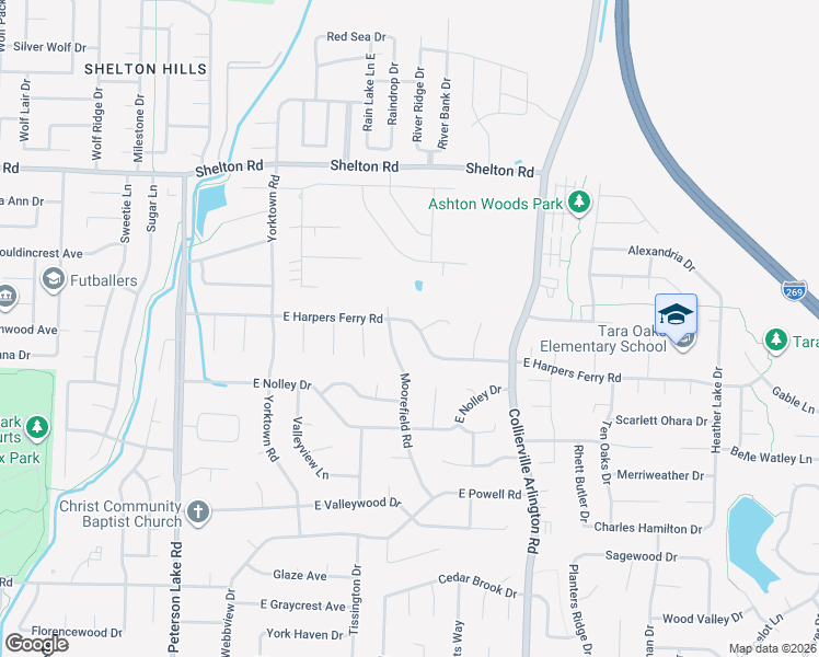 map of restaurants, bars, coffee shops, grocery stores, and more near 280 East Harpers Ferry Road in Collierville