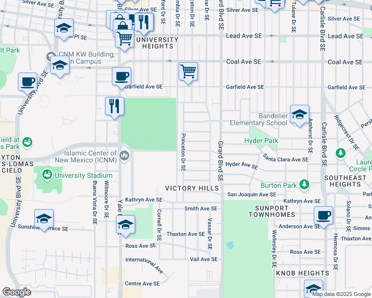 map of restaurants, bars, coffee shops, grocery stores, and more near 913 Princeton Drive Southeast in Albuquerque
