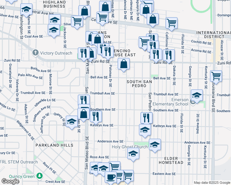 map of restaurants, bars, coffee shops, grocery stores, and more near 700 Palomas Drive Southeast in Albuquerque