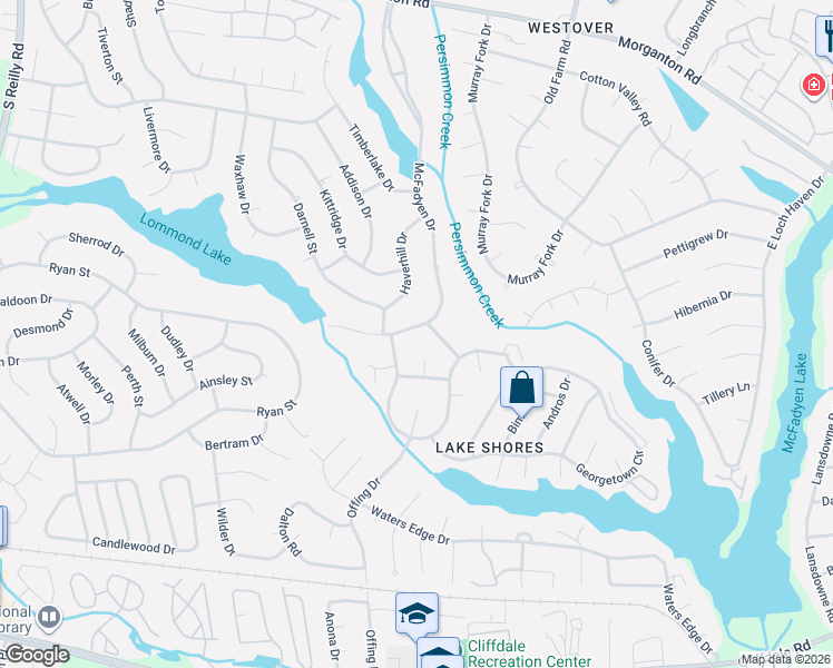 map of restaurants, bars, coffee shops, grocery stores, and more near 328 McFadyen Drive in Fayetteville