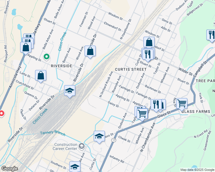 map of restaurants, bars, coffee shops, grocery stores, and more near 2615 North Orchard Knob Avenue in Chattanooga